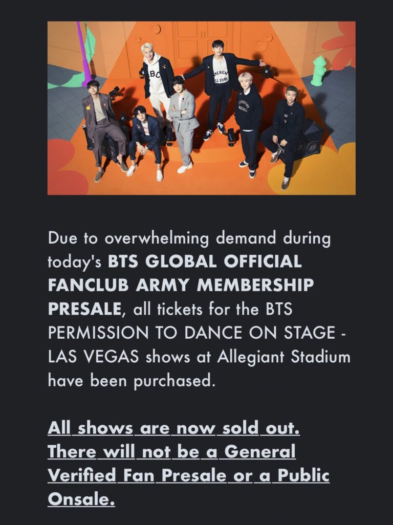 BTS's 4 stadium concerts in Las Vegas sold out during fanclub presale