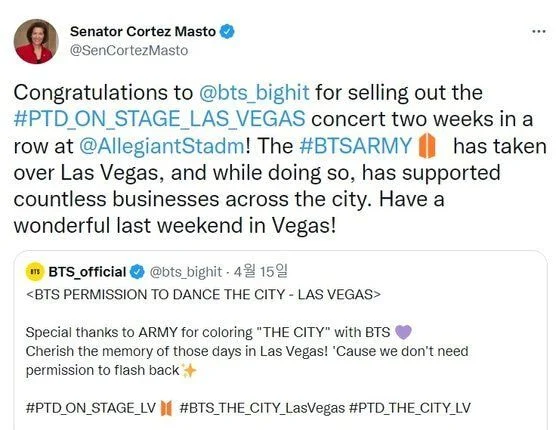 US senator mentions BTS on Twitter