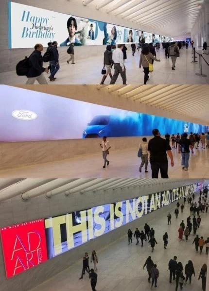 BTS V's Chinese fan club advertises his birthday at the Westfield Trade Center in New York, USA