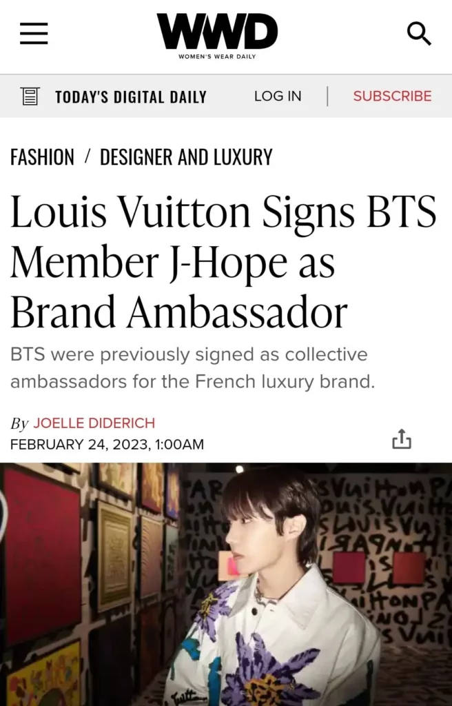 j-hope of BTS is newest Louis Vuitton brand ambassador