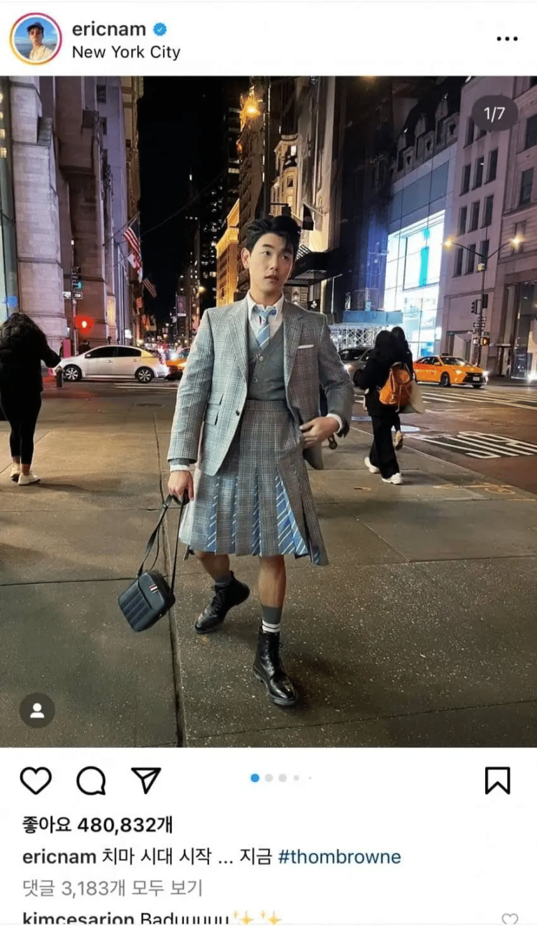 Eric Nam posts pictures of him wearing skirt in New York on SNS