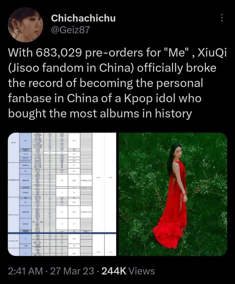 Jisoo's Chinese fanbase mass bought +600k albums for her solo debut.