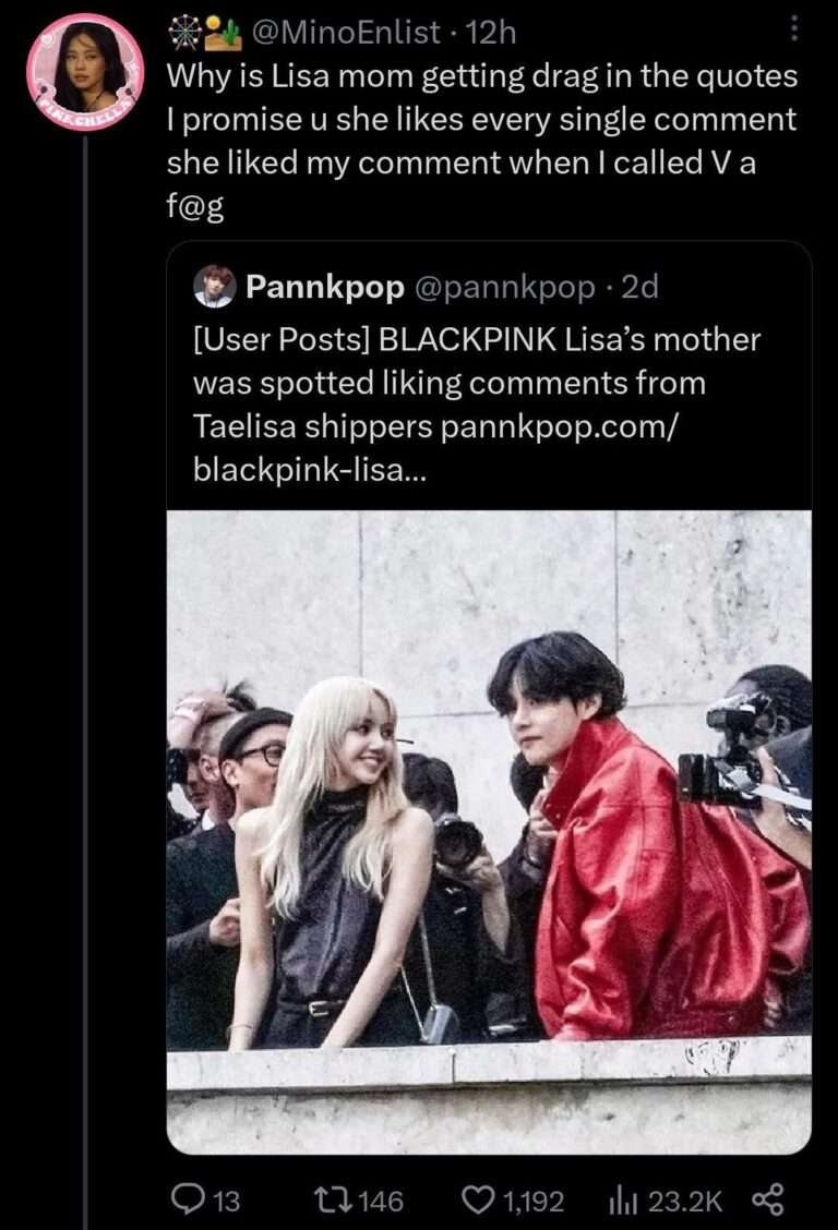 A blink lied about BLACKPINK Lisa's mother liking Taehyung hate comments, leading to massive hate towards her mother