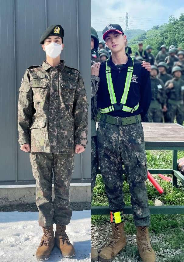 Compare BTS Jin 7 months ago and now while serving in the military