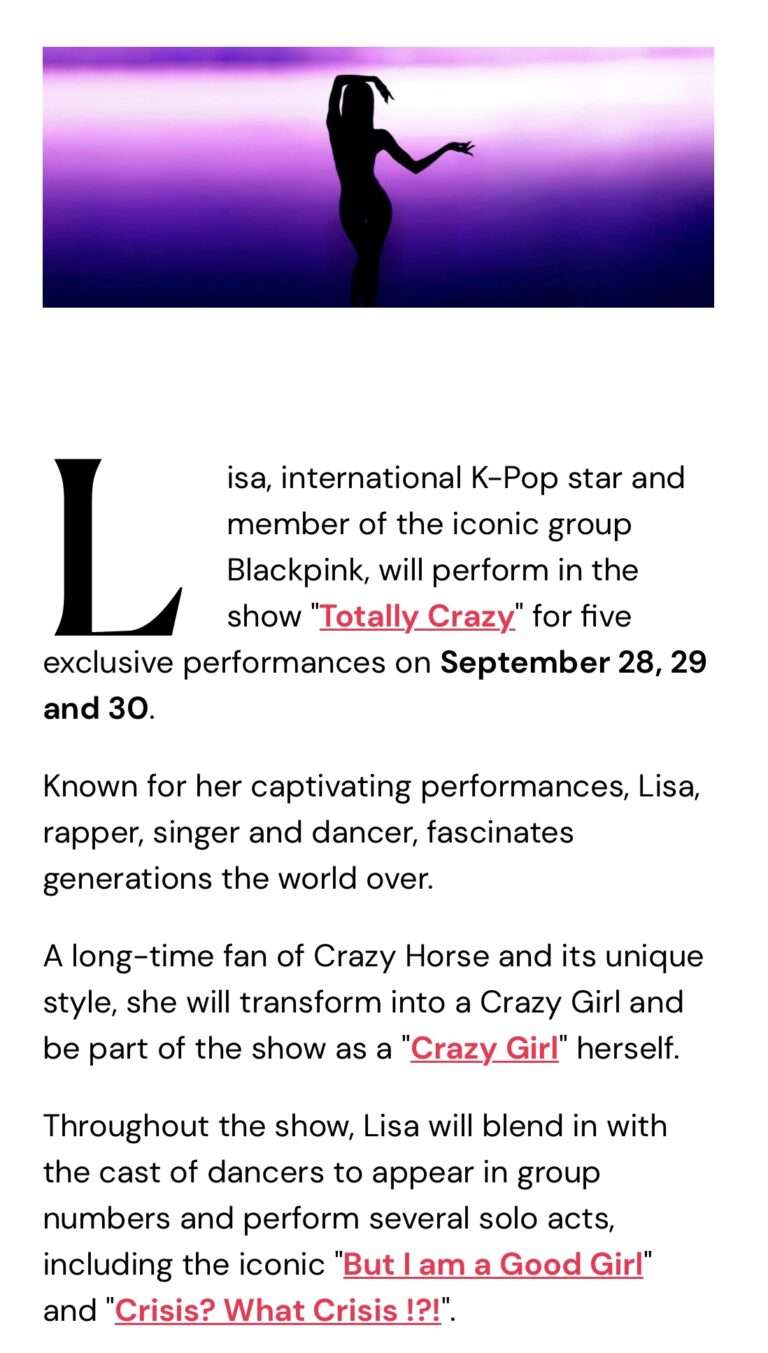 Songs that Lisa has confirmed to perform in Crazy Horse
