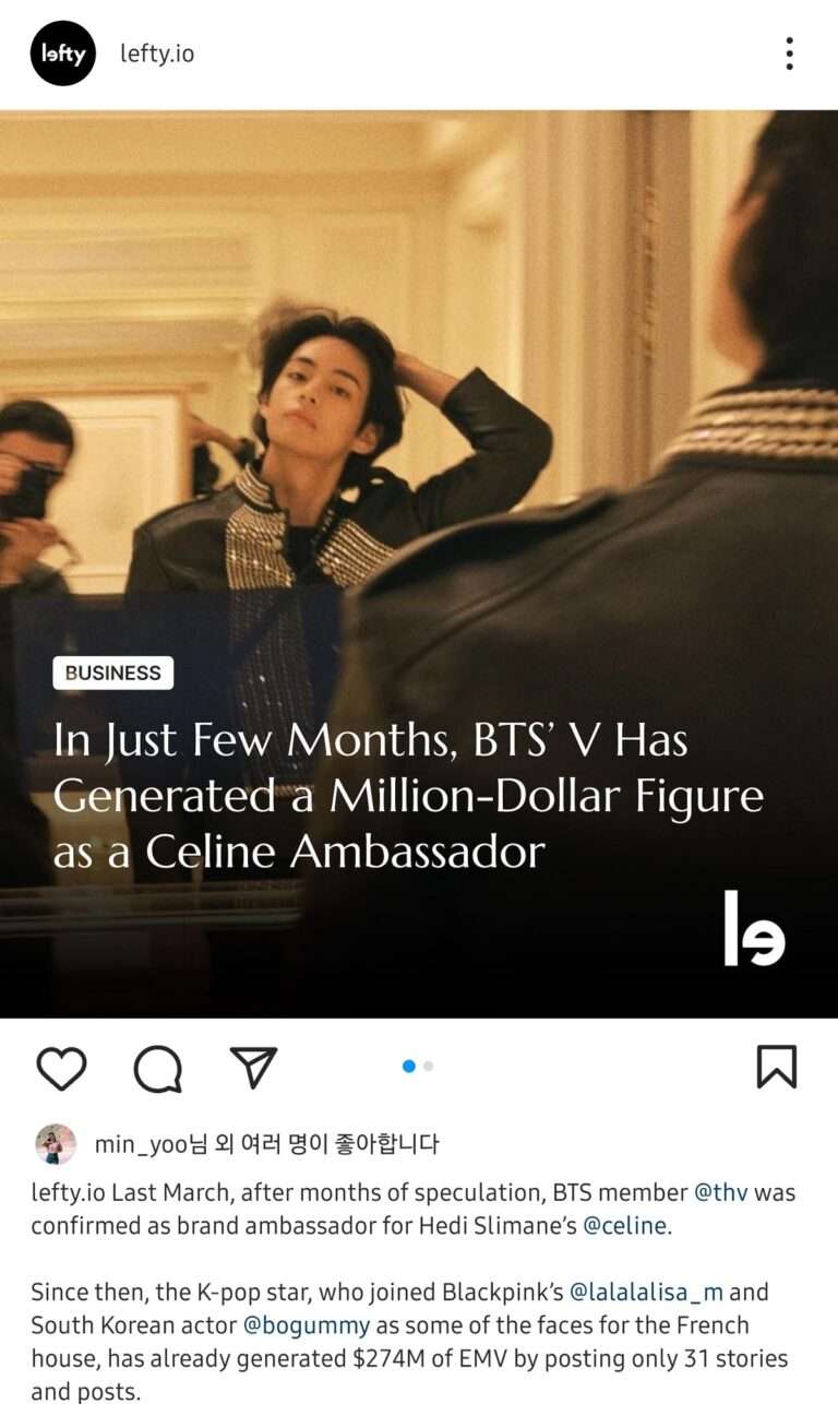 BTS V has generated 364.2 billion won since becoming Celine's global ambassador last year