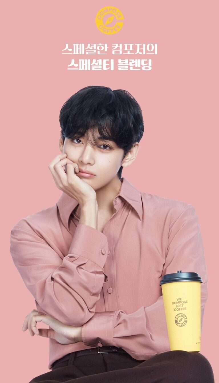 BTS V's new photo that appeared on the Compose Coffee app