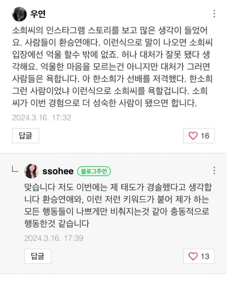 Han So Hee replies to the comments on her blog regarding her dating