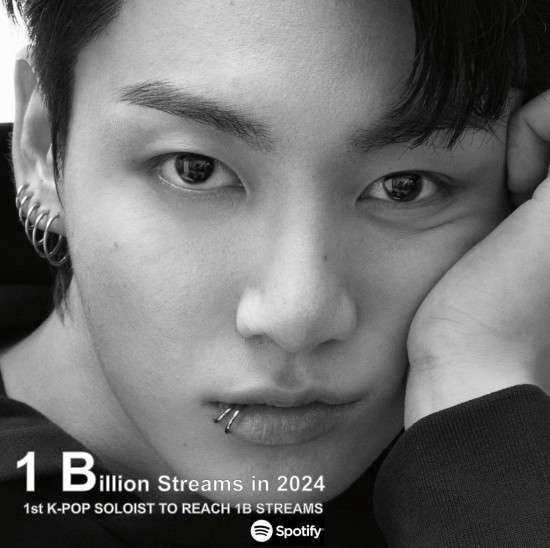 Jungkook is the first and only K-pop solo singer to surpass 1 billion streams on Spotify in 2024