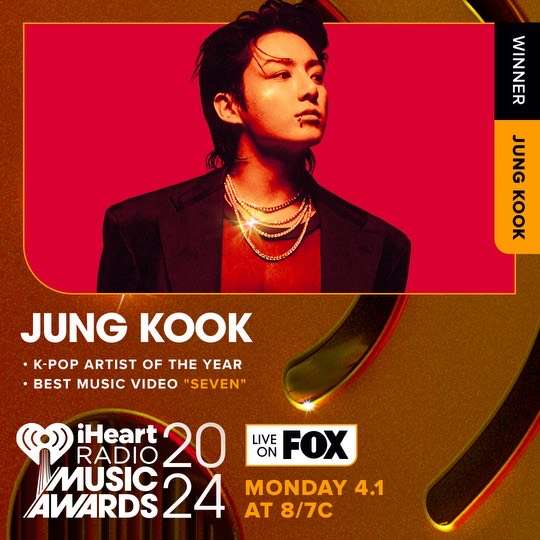 BTS Jungkook wins 2 categories K-Pop Artist of the Year and Best Music Video at the 2024 iHeartRadio Music Awards