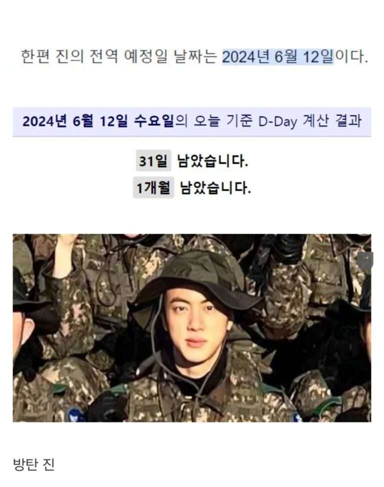 BTS Jin who will be discharged from the army amid controversy
