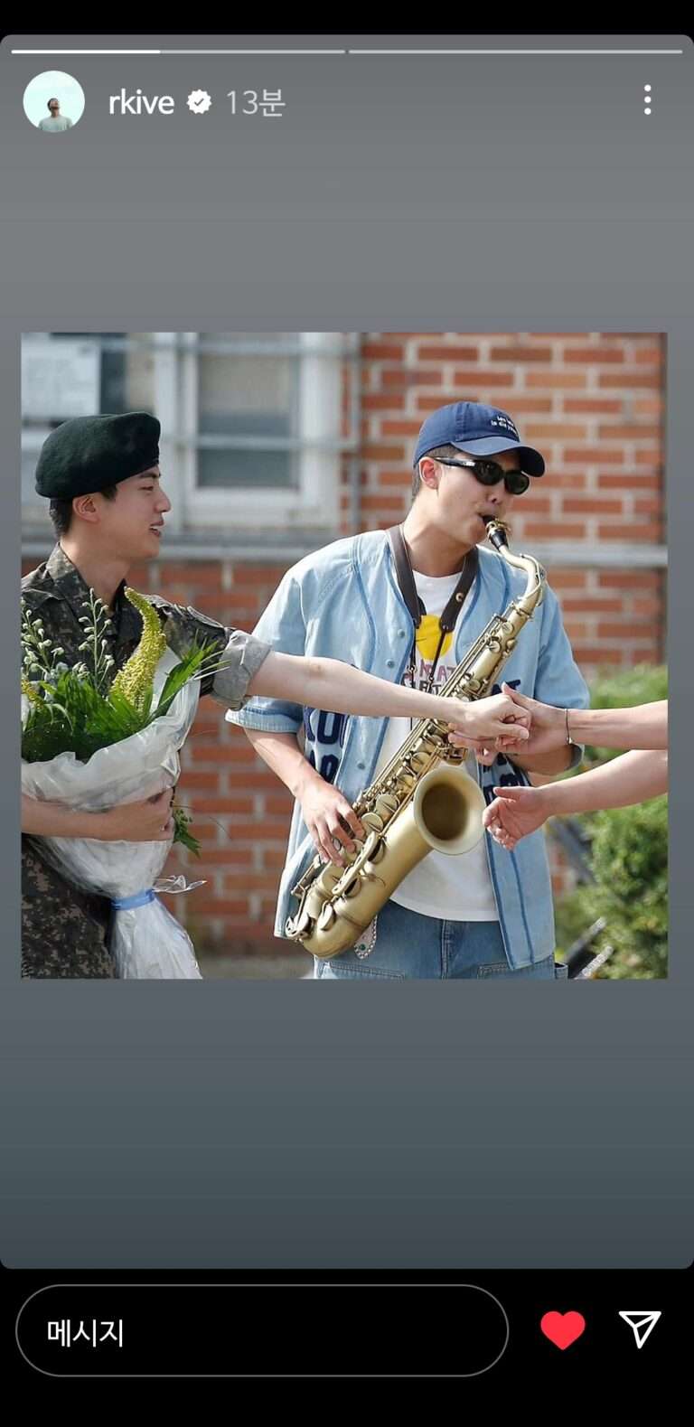 Full video of BTS RM's Saxophone performance congratulating Jin on being discharged from the army