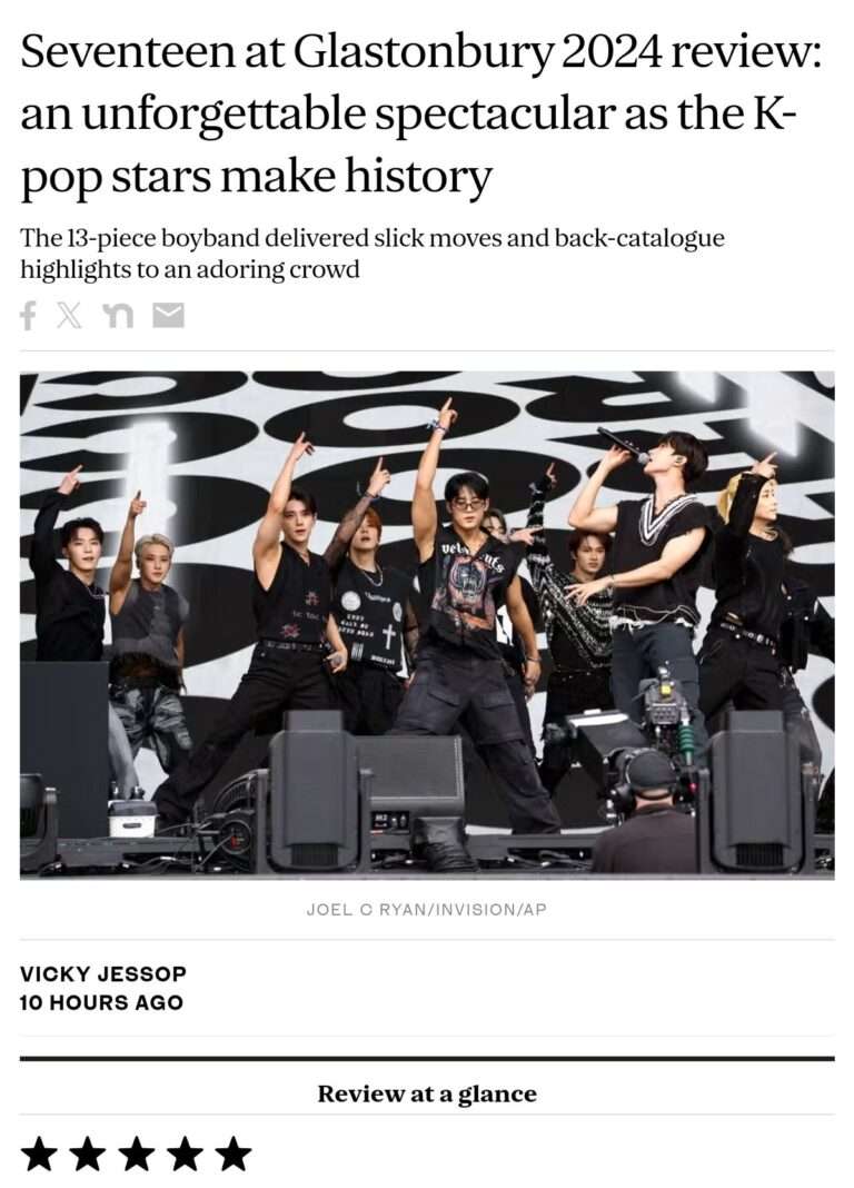 Local media reviews Seventeen's performance at Glastonbury (NME, London Evening Standard)