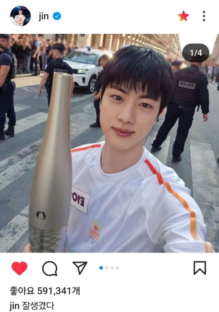 BTS Jin stunned netizens with his selfies on Instagram after the Paris Olympics torch relay