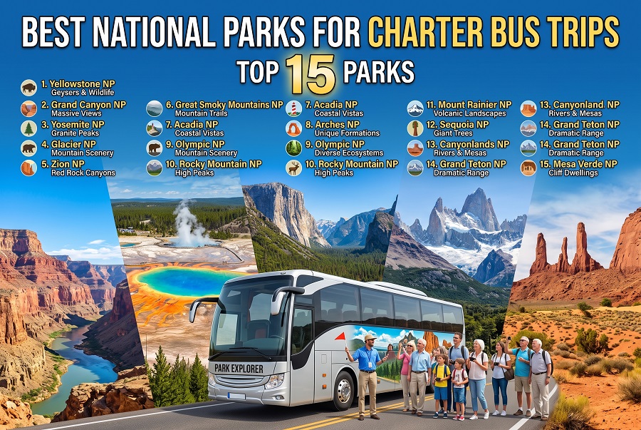 Best National Parks for Charter Bus Trips: Top 15 Parks